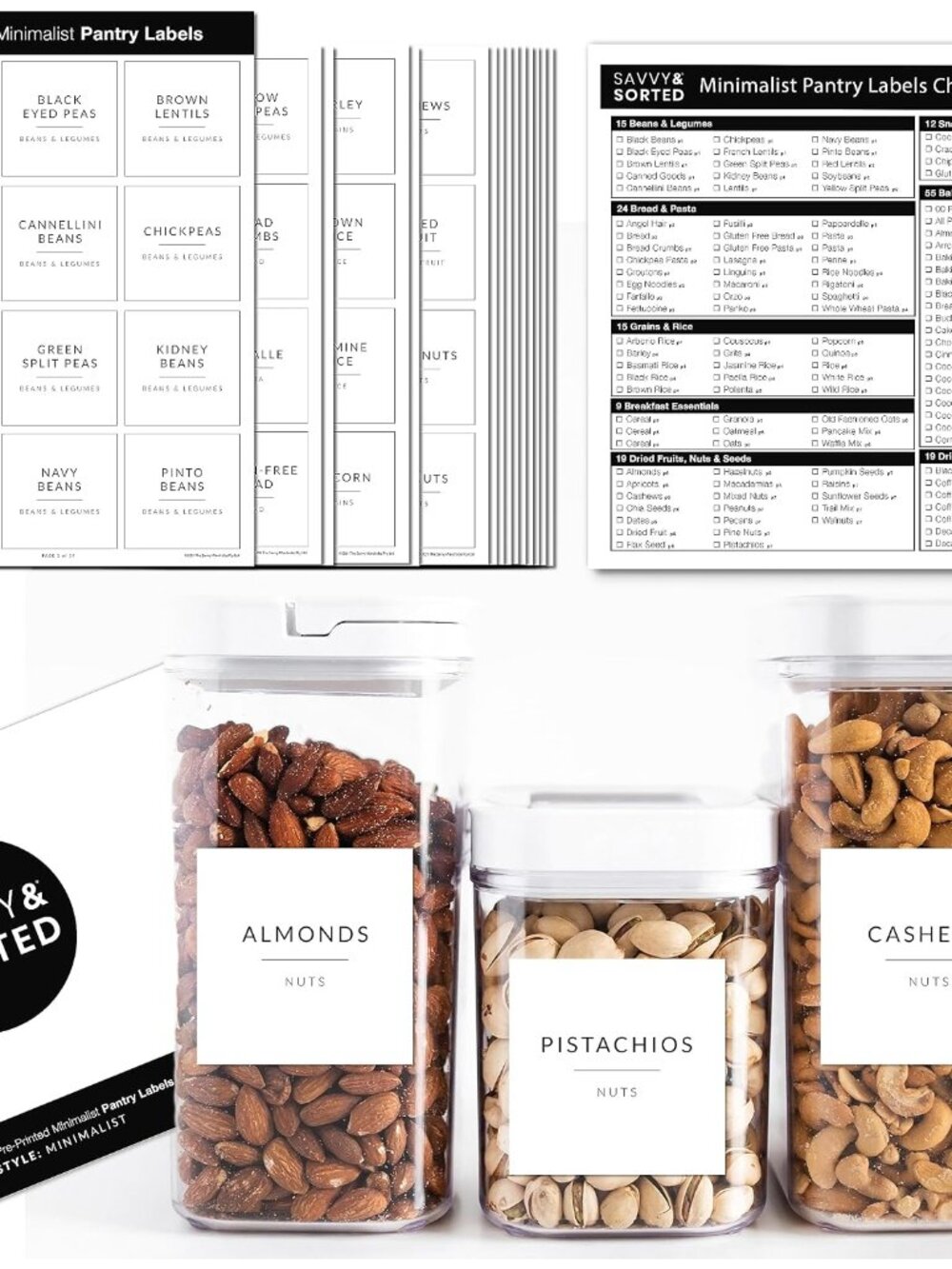Minimalist Pantry Labels, 180 Waterproof Vinyl Stickers for Food Containers - Ki